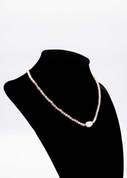 Pink Moonstone Necklace Small Pearl