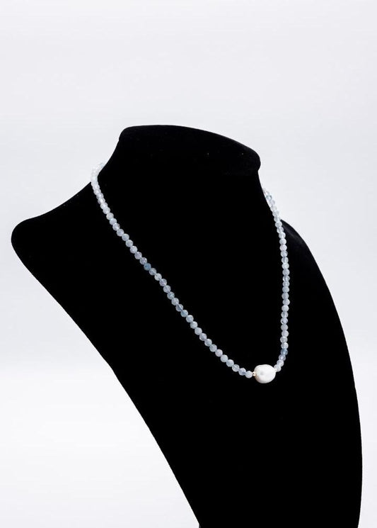 Aquamarine Necklace Small Pearl