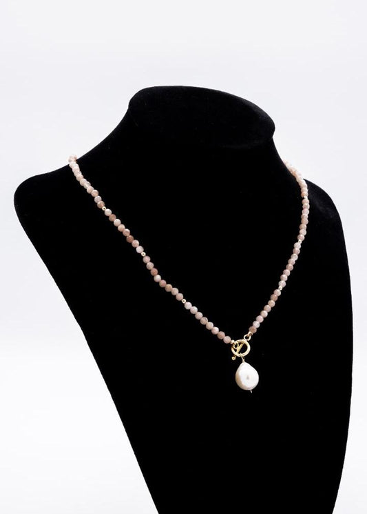 Pink Moonstone Necklace Baroque Pearl