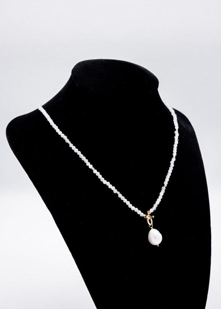 Rainbow Moonstone Necklace Baroque Pearl